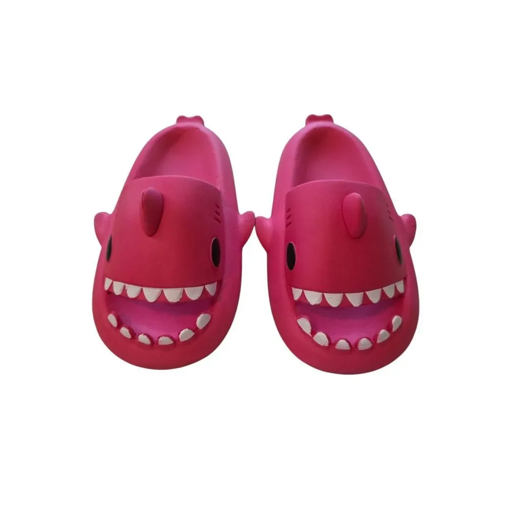 Kids Shark Face Slip-On Clogs in Bright Pink